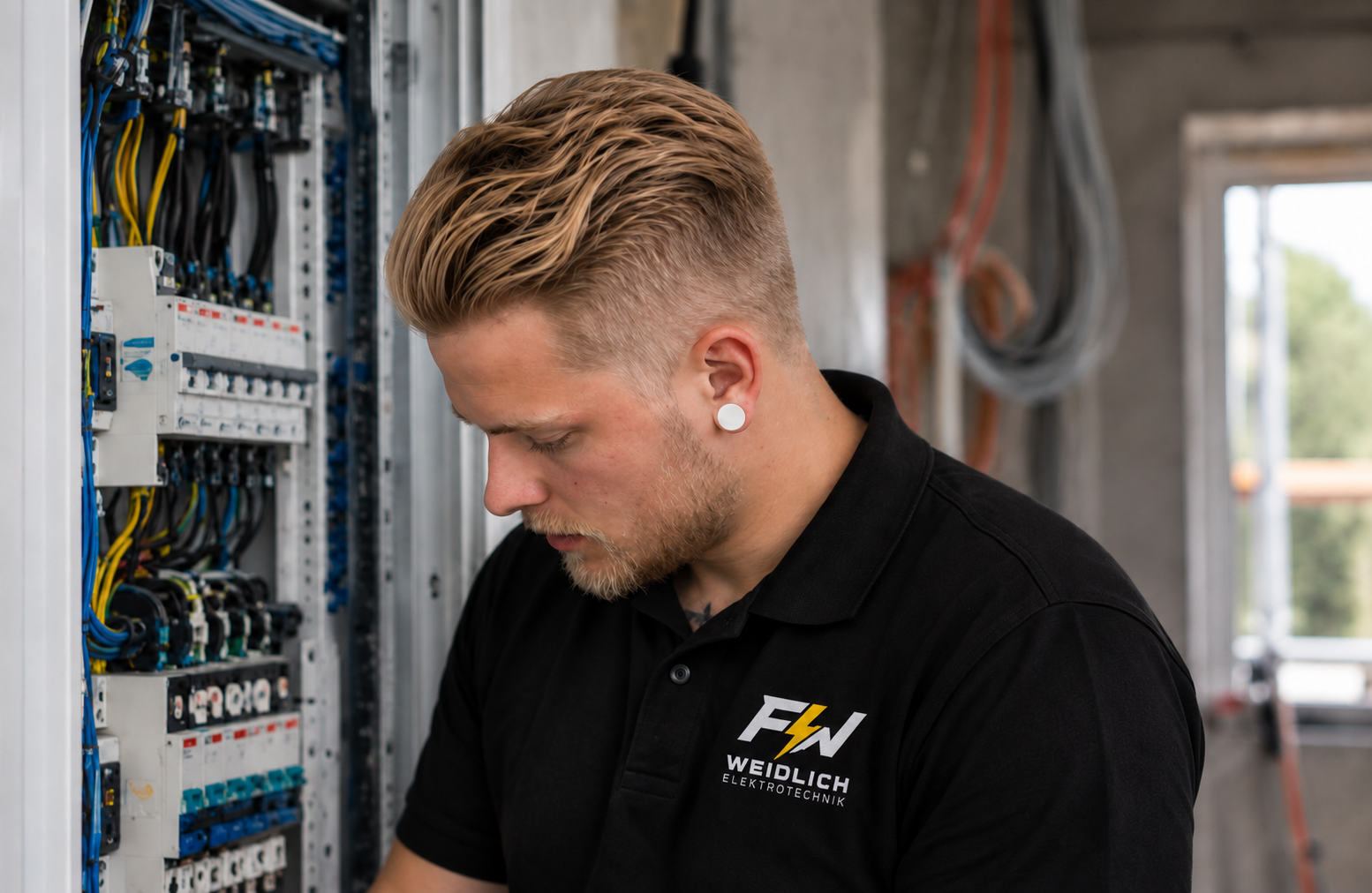 Franz Weidlich bei Elektroarbeiten